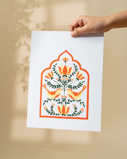 Birds Art Print Orange